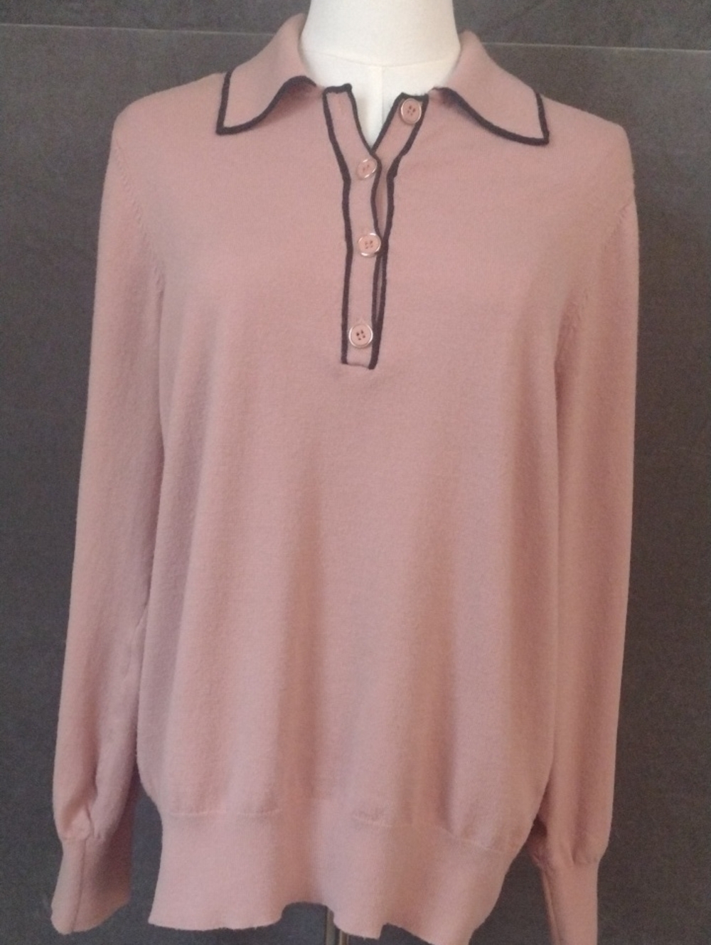 Liz Claiborne Large Blush Pink Polo-Style Sweater with Black Trim